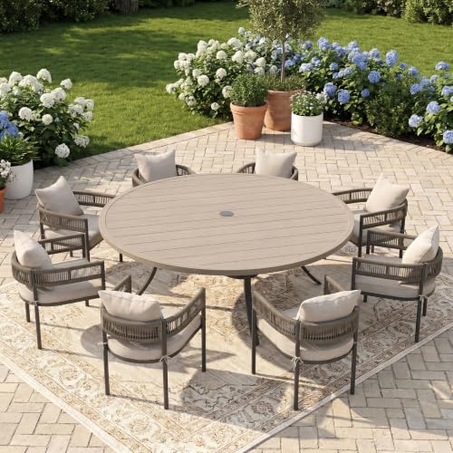 Image of VICLLAX Patio Dining Set for 8-63 inch Round Table & Cushioned Wicker Seats