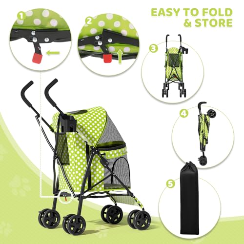Image of Magshion Compact Fold Pet Travel Stroller for Small Dogs Cats, Lawn Green