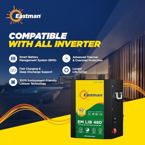 Image of Eastman EM LIB 480 Smart Lithium-Ion Inverter Battery 25.6V 150Ah for Home, Office & Shops | Universal Compatible | Lead Acid Replacement | Zero Maintenance | Fast Charging | 5 Years Warranty