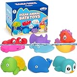 BenBen Bath Toy, 6PCS Color Changing Bath Toys for Kids Ages 1-3, No Holes Baby Bath Toys for Toddlers 2-4, Ocean Sea Animal Bathtub Toys