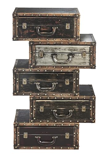 Kobolo Kommode Regal in Kofferoptik - Dunkelbraun - 5 Fächer