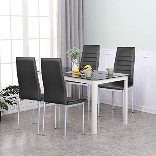 Costway Set Of 4 Dining Chairs, Upholstered Armless Chairs With Waterproof Pvc Surface, Modern Contemporary Chairs With Solid Metal Legs & Non-Slip Feet Pads, Padded Side Chairs For Living Room #TOP1