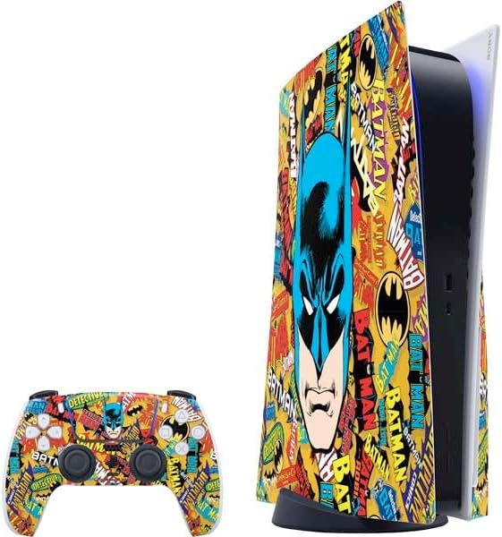 Skinit Decal Gaming Skin Compatible with PS5 Bundle - Officially Licensed DC Comics Batman Characters Action Poses Print Design
