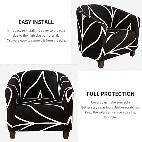 Image of SearchI Club Chair Slipcover Stretch Barrel Chair Covers Printed Tub Chair Slipcovers Soft Spandex Armchair Sofa Cover Removable Couch Furniture Protector Arm Chair Cover for Living Room(Black+White)