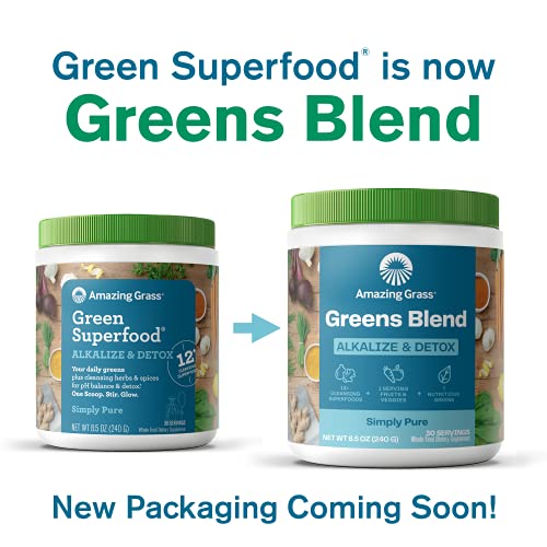 Amazing Grass Greens Blend Alkalize & Detox: Smoothie Mix, Cleanse With Super Greens & Beet Root Powder, Digestive Enzymes, Prebiotics & Probiotics, 30 Servings (Packaging May Vary) #TOP1