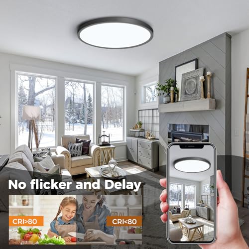 slochi Deckenlampe LED Deckenleuchte Flach, Ø30CM 3Farben 24W Schwarz – Ansicht 5