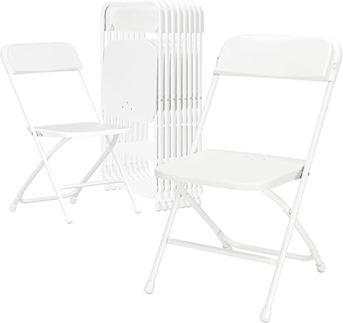 Folding Chairs10Pack,White Plastic Folding Chairs,Portable Stackable Commercial Seat with Steel Frame 350lb for Indoor Outdoor.Capacity for Party