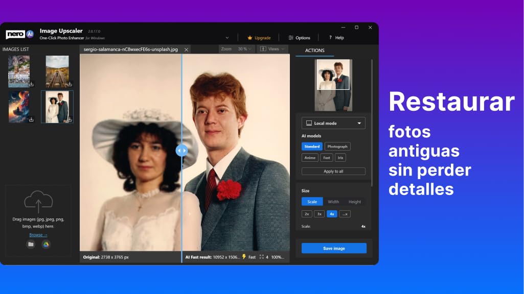 Nero AI Image Upscaler | Enfocar Fotos | Ampliar Imágenes | Escalar a 4K | Optimizar Fotos | Fácil Rescalado | Windows 11 / 10 | Licencia Anual