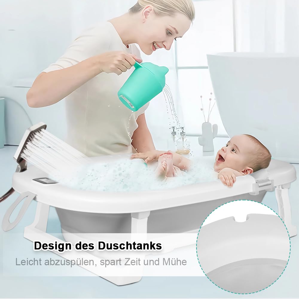 Baignoire pour bébé pliable XXL avec coussin antidérapant et thermomètre
