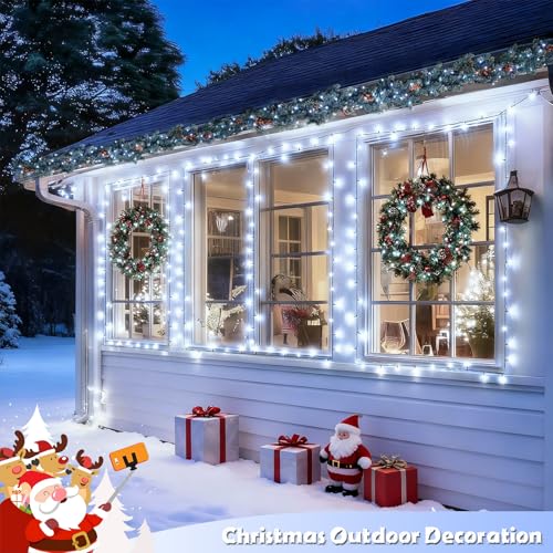 JMEXSUSS 2 Pack White Solar Christmas Lights, Total 200 LED 66 FT Solar String Lights Outdoor Waterproof, White Twinkle Light for Christmas Tree Outside Garden Yard Decor