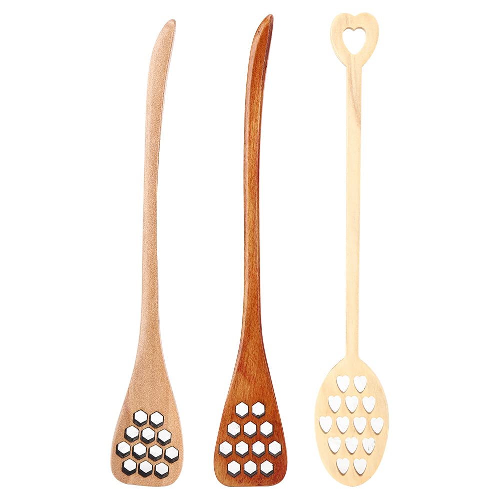 3Pcs, Long Handle Solid Wood Honey Milk Coffee Wood Honey Dipper 7 Mixing Spoon Sets with Dippers Stirring Stick 3 Piece Set Long Handle Reusable Drinks Stirring Rod for Coffee