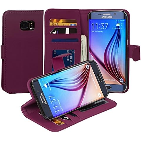 jumbl Slim Leather Wallet Case - Models Available for Samsung S6 Edge - Inner Hardshell Case Offers Enhanced Protection - Pink Cover