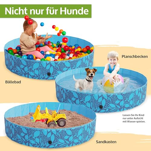 zooprinz Faltbarer Pool 160x30 cm - Für große, kleine Hunde & Kinder – Haustier Hundepool stabil & rutschfest Swimmingpool, Planschbecken Hund Kind – Schwimmbad