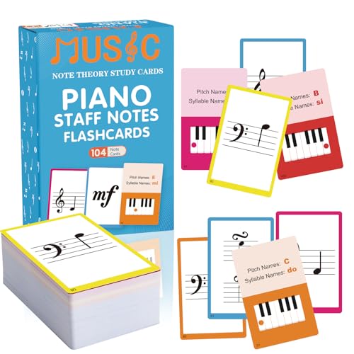 Piano Staff Notes Flashcards, Piano Staff Theory and 104 Sheets Flash Cards, Fun Educational...