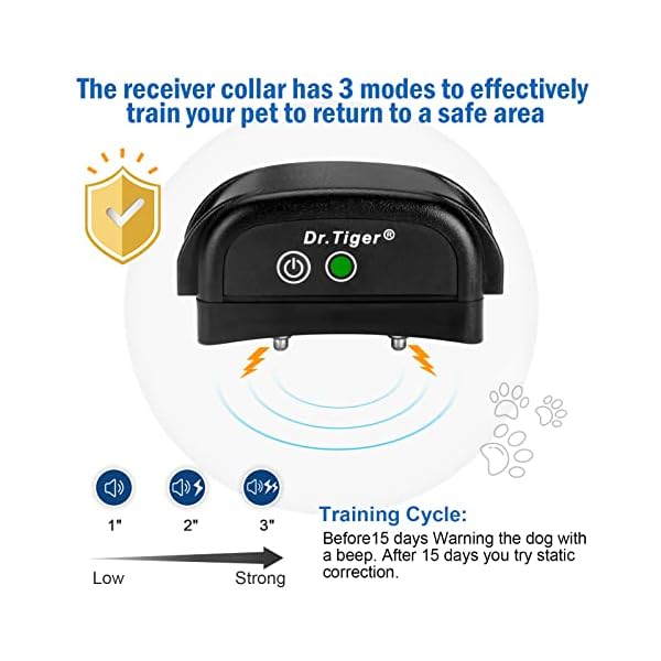 Dr.Tiger Wireless Pet Fence Receiver Collar – Replacement for Wireless Collar | 3 Modes Adjustable Dog Collar with Waterproof Technology for Pet Collars from 8-26inch Dr.Tiger Wireless Pet Fence Receiver Collar – Replacement for Wireless Collar | 3 Modes Adjustable Dog Collar with Waterproof Technology for Pet Collars from 8-26inch