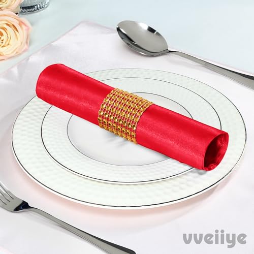 vveiiye 40 Pack Satin Napkins and Napkin Rings Set of 20 Red Satin Table Napkins 17 x 17 Inch, 20Pcs Silky Cloth Napkins for Wedding Party Banquets Dinner by vveiiye - Used condition - Image 2