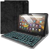 Nanhent Backlit Keyboard Case for All-New Fire HD 10 & 10 Plus Tablet (11th Generation, 2021 Release), 7 Colors Light Magnetic Detachable Wireless Keyboard with Durable Premium PU Leather Case (Black)