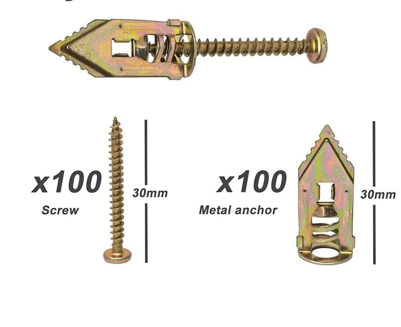 50Pcs Self Tapping Screws Self Drilling Anchors Screws Drywall Anchors Easy Application for Gypsum Plasterboard Dowel