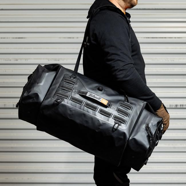 Shop Bikers (Biltwell) Exfil-105 wasserdichte Motorradtasche, schwarz, 66 x 28 x 30,5 cm, mit MOLLE-System, mehrere Befestigungspunkte