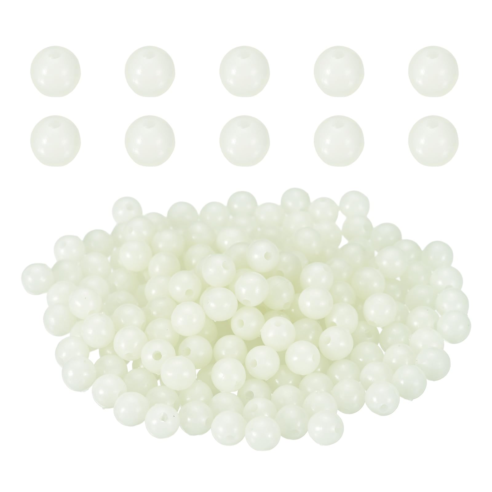 YELARXI 250 Pcs Glow Fishing Beads, 7mm Plastic Luminous Round Hard Bait Egg Lure Rigs Freshwater Saltwater for Fishing Rigs for Catfish Rig Outdoor Tackle Tool, White