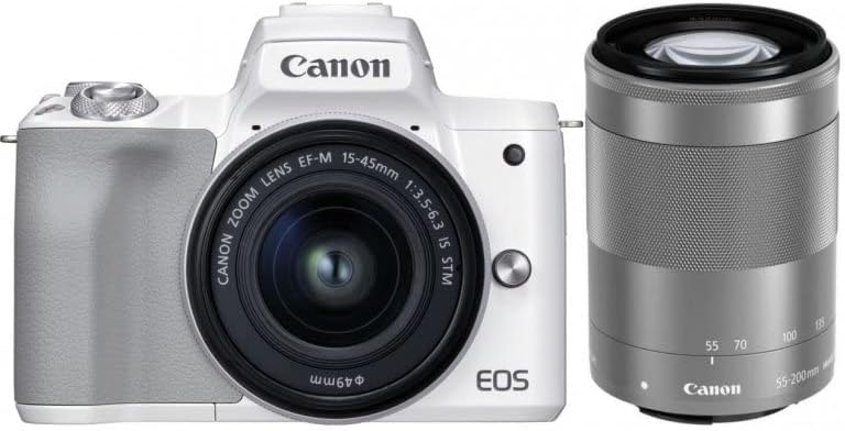 Canon EOS M50 Mark II (White) + EF-M 15-45mm & EF-M 55-200mm is STM Bundle (Renewed)