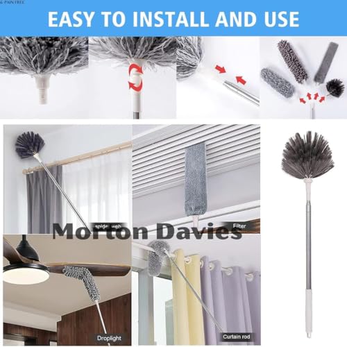 Image of Raquel 5 in 1 Microfiber Feather Duster 5 PCS Bendable & Extendable Fan Cleaning Brush with 100 inches Expandable Pole Handle Washable Mop for High Ceiling Fans H1 (R444)