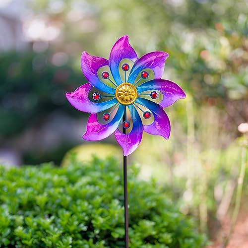 Image of DREAMYSOUL Wind Spinners Outdoor, 9.6 inch Dia*40 inch H Metal Garden Pinwheels, Kinetic Wind Spinners for Yard and Garden Lawn Art Decor (Purple)