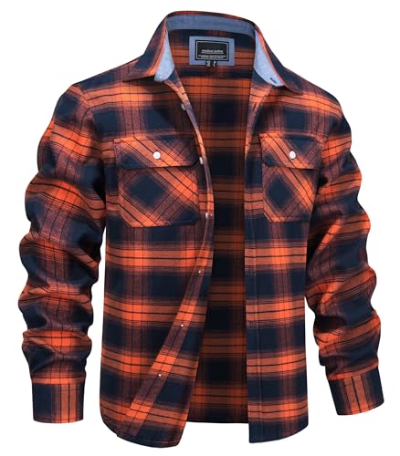 MAGNIVIT Flannel Shirt for Men Cotton Long Sleeve Fall Button Down Plaid Shirts Casual Lightweight Work Shirts Orange XL