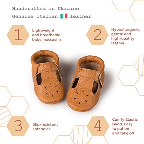 Littlebeemocs Littlebemocs T-Strap Baby Moccasins (Italian Leather) Soft Sole Shoes For Boys And Girls thumb #1