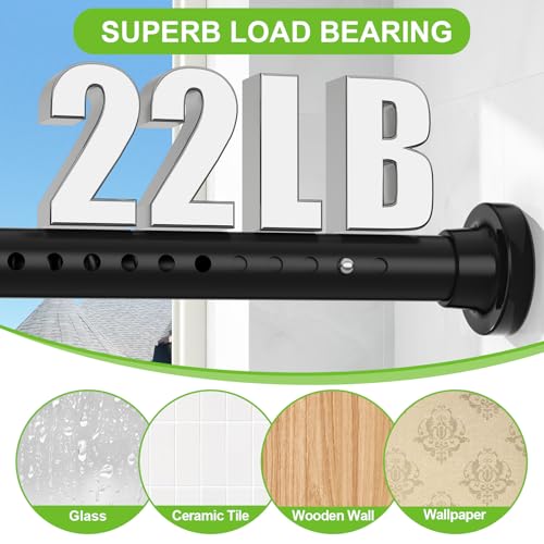 Image of Long Tension Curtain Rod 40-148inch Black Curtain Rods no Drilling Adjustable Tension Rod for Windows,bathroom,Patio,Doorway,Heavy Duty Spring Rods Diameter 1.26inch