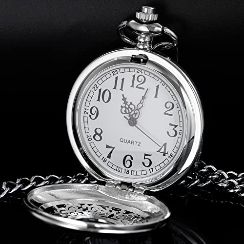 Tiong Hollow Case Quartz Pocket Watch Arabic Numerals Retro Watches Souvenir Gift For Men Women(Silver) #TOP2