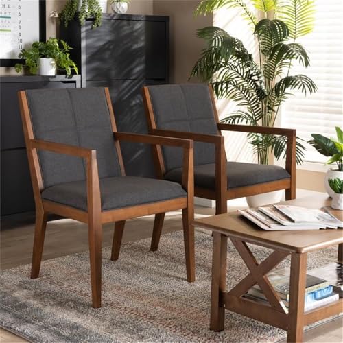 Sillón moderno tela gris oscuro madera marrón miniatura 2