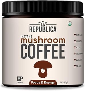 La Republica Organic Mushroom Coffee (35 Servings) with 7 Superfood Mushrooms, Great Tasting Arabica Instant Coffee, Includes Lion's Mane, Reishi, Chaga, Cordyceps, Shiitake, Maitake, and Turkey Tail
