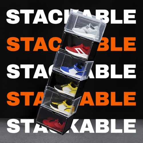 Image of NYALKARAN Shoe Storage Organizer Box for Sneakers - Transparent, Heavy Duty, Stackable with Magnetic Door - Large Plastic Shoe Box for Men & Women (Black, Pack of 1)