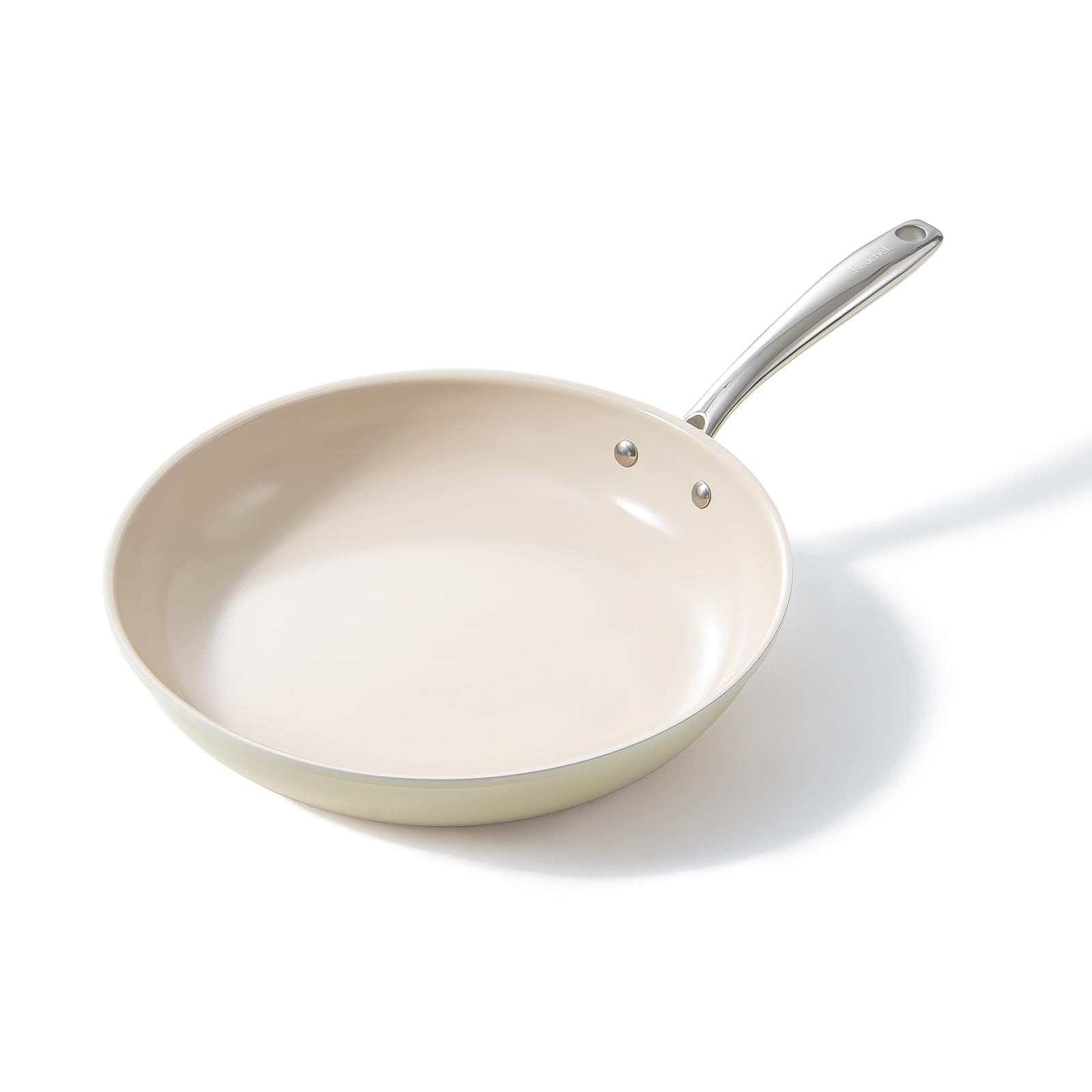 Redchef Pfanne Induktion 28cm, Antihaft Beschichtung Keramikbeschichtung Bratpfannen, Antihaft-Pfannen mit Edelstahlgriff, PTFE-frei PFOA-frei PFAS-frei, Backofenfest, Spülmaschinenfest (beige weiß)