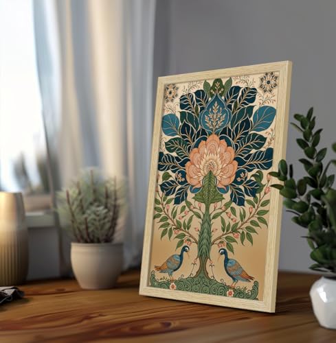 Image of ArtX Paper Madhubani Art Paintings with Frame for Home Decor, Wall Painting for Living Room, Multicolor, Natural Wood Color Frames, Set of 2