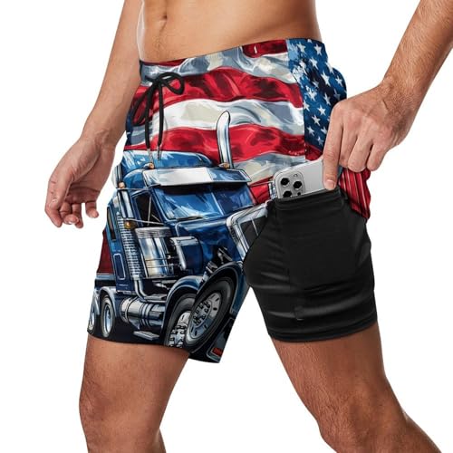 United States Flag Truck Men's Board Shorts Swimsuit Beach Pants Swimwear Bathing Suits2