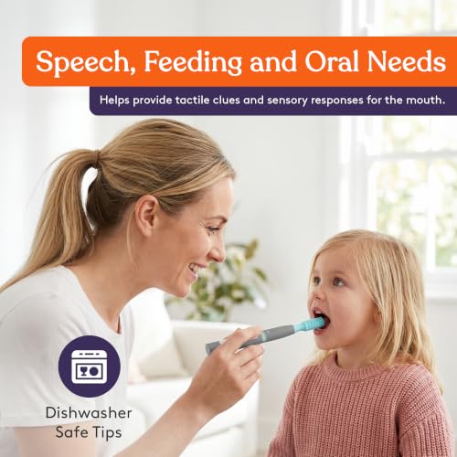 Image of Special Supplies Rechargeable Buzz Buddy Oral Motor Stimulation kit with 12 Soft Textured Interchangeable Heads, Calm Sensory Needs, Support Speech, and Stimulate Self Feeding (Grey)