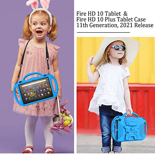 Ltrop Kids Case For Fire Hd 10 And Fire Hd 10 Plus (11Th Generation, 2021 Release) 10.1-Inch With Shoulder Strap, Light Weight Shockproof Kid-Proof Handle Stand Cover Case For Fire Hd 10 2021, Blue #TOP2