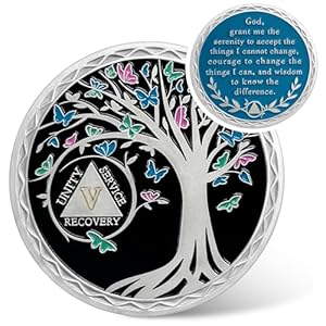 5 Year Sobriety Coin – Recovery Butterfly Tree of Life AA Coins – Five Year AA Chips and Medallions – 1-20 Prime Sobriety Chip Alcoholics Anonymous Gifts for Men Women