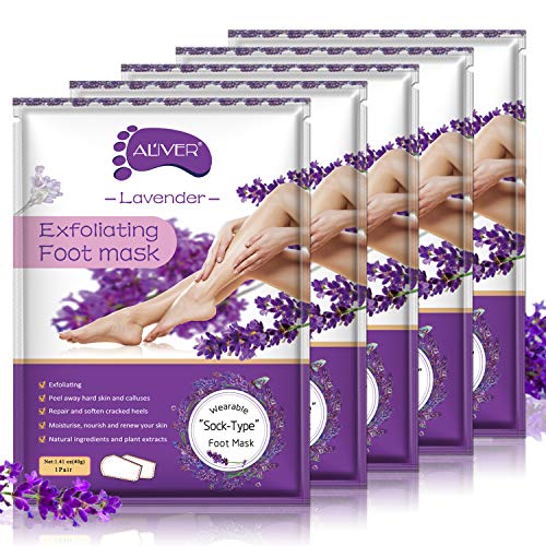 Foot Peel Mask 5 PACK , Exfoliating Callus Peel Booties, Peeling Off Calluses & Dead Skin, Baby Soft Smooth Touch Feet-Men Women (Lavender)