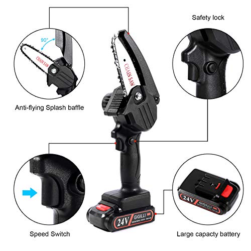 Image of Gigilli Mini Chainsaw With 2 Batteries 2 Chain, 4-Inch Cordless Mini Chainsaw Battery Powered Portable, Father Gifts Handheld Small Electric Chainsaw for Branch Pruning Tree Trimming Wood Cutting