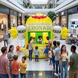 Inflatable Lemonade Stand, Giant Lemon Tend Booth with Blower, 9.8×9.8×13 FT Inflatable Lemon Advertising Tent with Serving Window & Lemon Cup Decorations for Outdoor Events, Festivals, Beach Vendors
