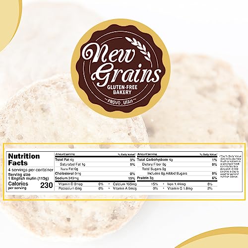 New Grains Gluten Free English Muﬃns (4 counts) | Vegan-Friendly, Moist, Chewy, Flavorful Organic English Muffins | Perfect Toasted with Butter & Jam or Made into Breakfast Sandwich | (16 oz each) 2 Pack