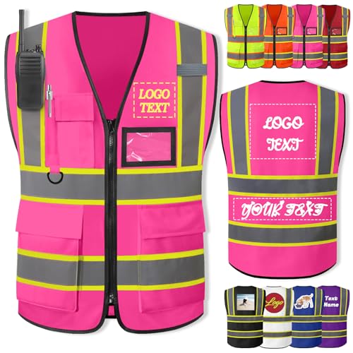Xsersao Gilet Sécurité Personnalisé Avec Logo Gilet Réfléchissant Personnalisé Gilets de Sécurité Haute Visibilité Bicolores pour Hommes et Femmes...