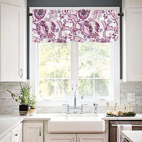 Carosoffe Purple Paisley Window Curtain Valance 54X18 1 Panel, Boho Ethnic Flower Pattern Home Decor Rod Pocket Curtain Short Tier Curtains Drapes For Bathroom/Kitchen #TOP1