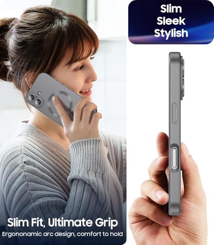 Image of DIZORO Magnetic Case for (iPhone 17 Case) [Compatible with MagSafe][Built-in Camera Lens Protector] Slim Soft Silicone Bumper Shockproof Metallic Luster Back Cover Phone Case (Grey)