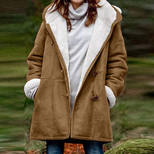 Lovor Plus Size Jackets For Women Winter Fuzzy Fleece Parka Horn Buckle Hooded Jackets Tie Dye Warm Cardigan Coat With Pockets(B Brown,3Xl) #TOP1
