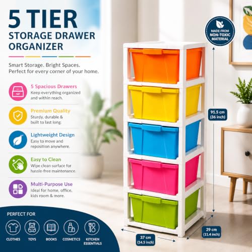 Image of 5XL Extra Large Plastic Drawer Organizer - Modular Storage Cabinet for Kitchen, Bathroom & Home (Space-Saving Design, 27x32x85 cm, Multicolour)