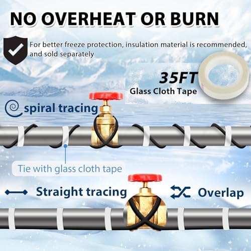HEATIT JHSF 60ft Pipe Heat Cables for Metal and Plastic Home Pipes, Energy-efficient, Self-Regulating Heat Trace Cable for Pipe Freeze Protection, Keeps Water Flowing at -40°F, ETL Listed, 120V - 5